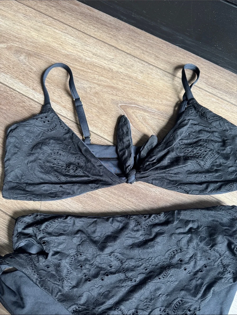 l*space Black Embroidered Tie Bikini Set